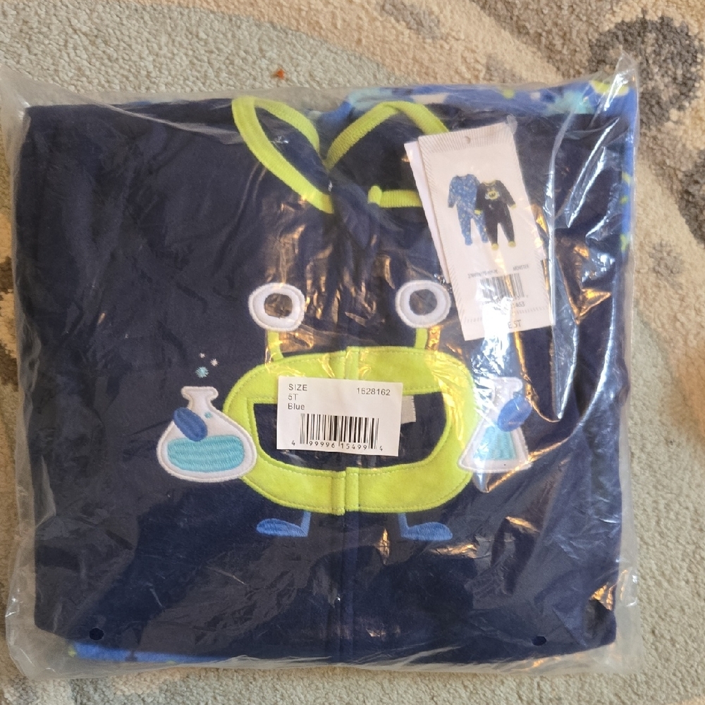 Kids Navy Footed Pajama Set with Monster Design